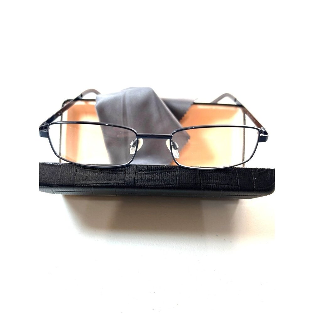 CE Mens Eye Glass Frames Wire Black Croc Print Case Black w/Cleaning Cloth New